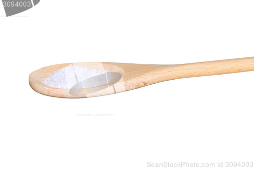 Image of Sea salt on a light colored wooden spoon