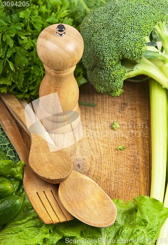 Image of kitchen utensils on  table