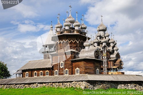 Image of Wooden church at Kizhi under reconstruction