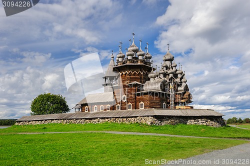 Image of Wooden church at Kizhi under reconstruction