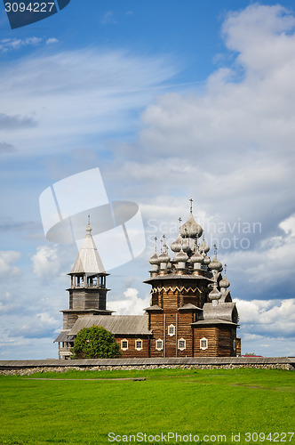Image of Wooden church at Kizhi under reconstruction