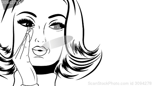 Image of pop art cute retro woman in comics style with message