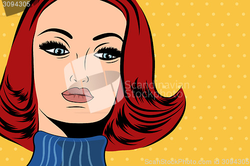 Image of pop art cute retro woman in comics style with message