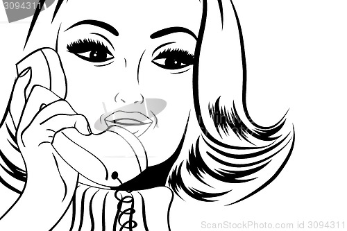 Image of pop art cute retro woman in comics style talking on the phone