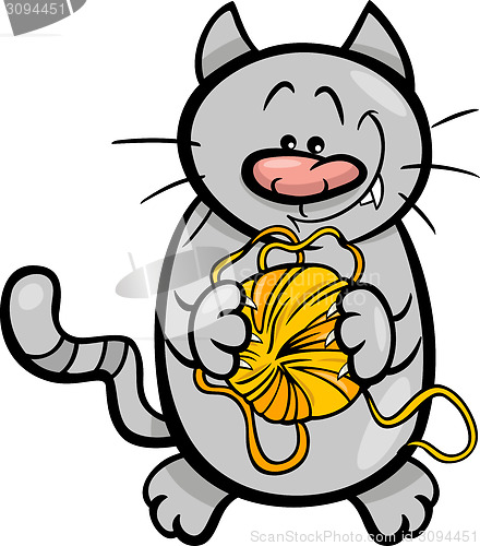 Image of cat with yarn cartoon illustration