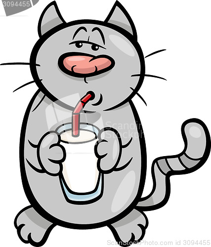 Image of cat drink milk cartoon illustration