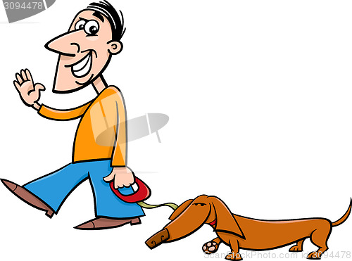 Image of man with dachshund cartoon