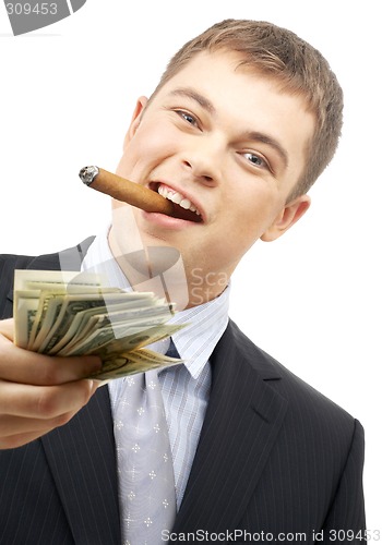 Image of smoking gangster holding dollar bills