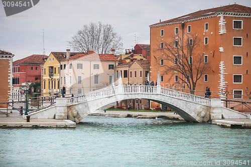 Image of Tourists crossing water canal in Venice