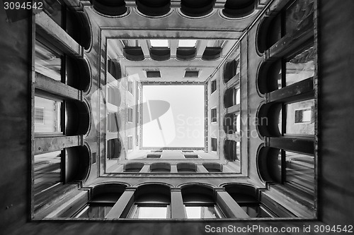Image of Bottom view of Archeological Museum in Venice bw