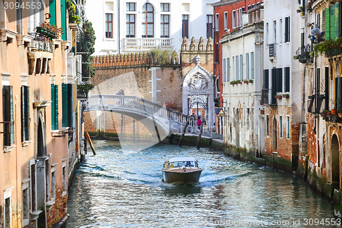 Image of Boat sailing in water canal
