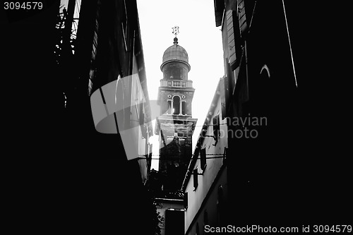 Image of Church tower in Venice bw