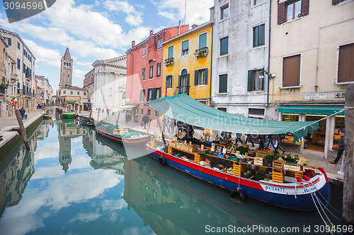 Image of Boat with fruit and vegetable in Venice