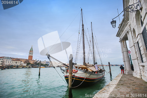 Image of Gondola parked in water canal