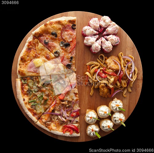 Image of pizza and sushi f