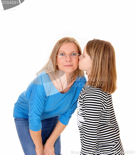 Image of Girl kissing her mom.