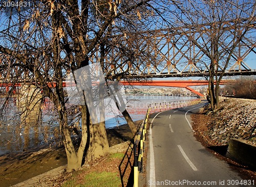 Image of Empty bicycle road along the river