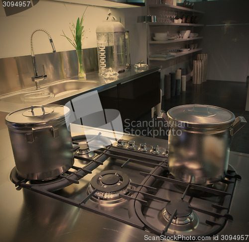 Image of modern kitchen with saucepan
