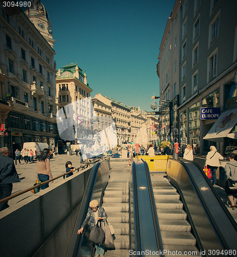 Image of Austria, Vienna 12.06.2013, escalator on Stephansplatz