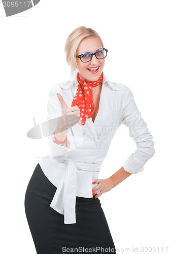 Image of Business Woman showing thumb up