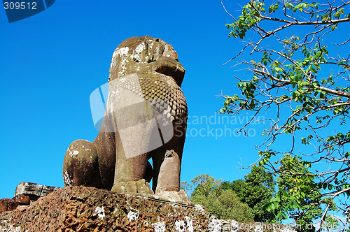 Image of Guardian lion over blue sky