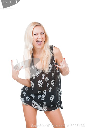 Image of Woman and heavy metal gesture