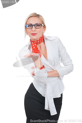 Image of Business Woman sending air kiss