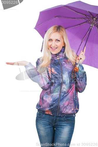 Image of Woman with purple umbrella