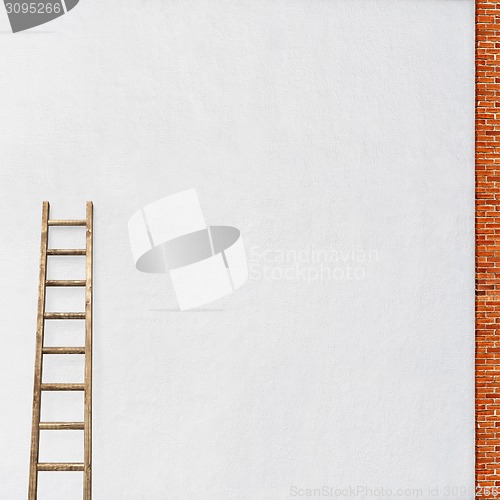 Image of white wall with a wooden ladder