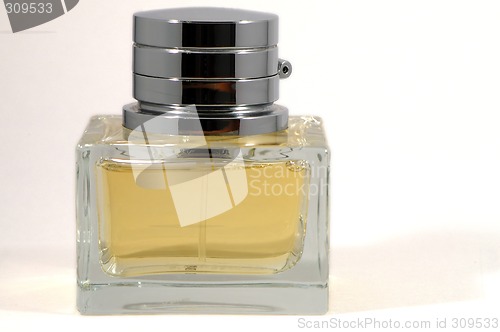 Image of Bottle of perfume over white background