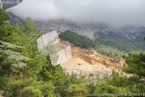 Image of mountains peaks clouds ran over  tops