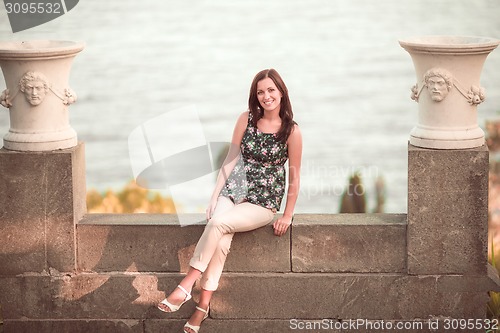 Image of Beautiful brunette girl on vacation