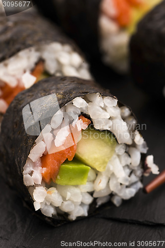 Image of Salmon rolls served on a plate