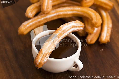 Image of deliciuos spanish Churros with hot chocolate