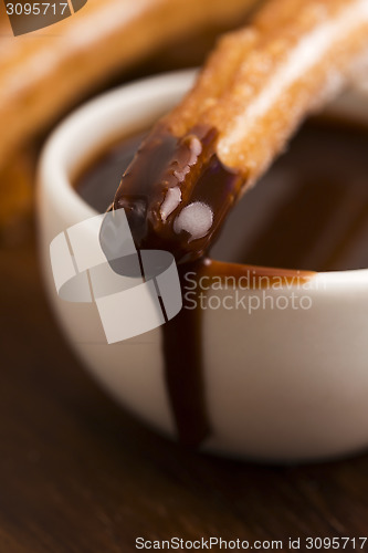 Image of deliciuos spanish Churros with hot chocolate