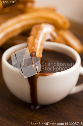 Image of deliciuos spanish Churros with hot chocolate