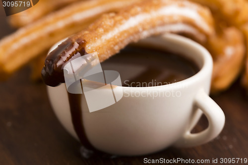 Image of deliciuos spanish Churros with hot chocolate