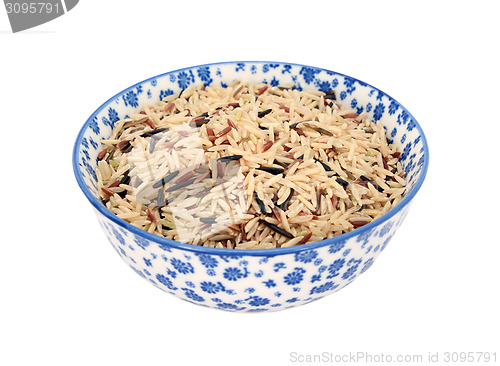 Image of Mixed rice grains in a blue and white china bowl