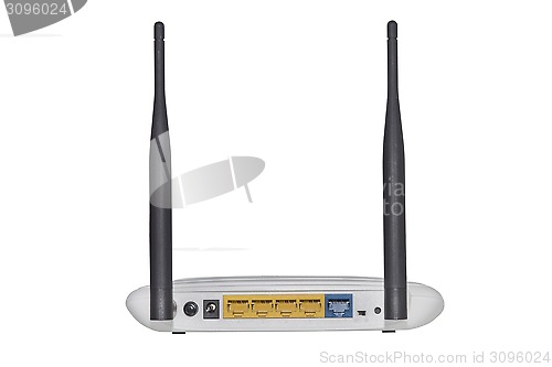 Image of Modern wireless router with antenna