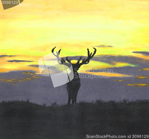 Image of Painting of a silhouette of a large deer