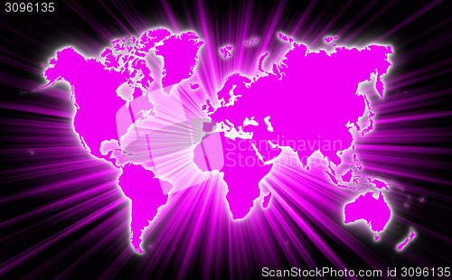 Image of Map of world with starburst on background