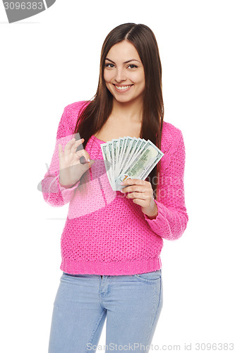 Image of Woman showing us dollar money