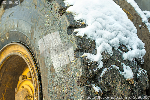 Image of truck tyre with snow
