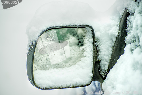 Image of snowhat on a car mirror