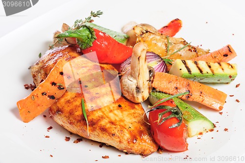 Image of grilled chicken fillet and vegetables