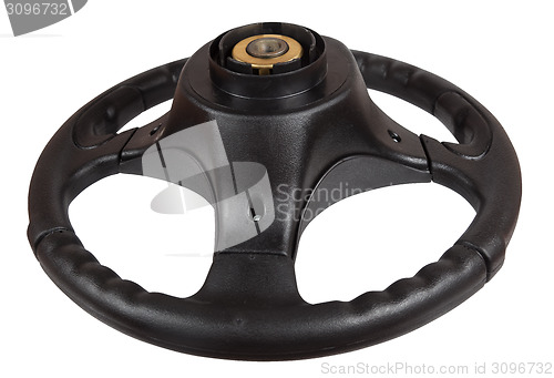 Image of Steering wheel of a car isolated on white background
