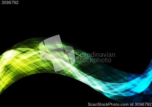 Image of Bright shiny waves on black background