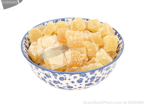 Image of Crystallised stem ginger in a blue and white china bowl