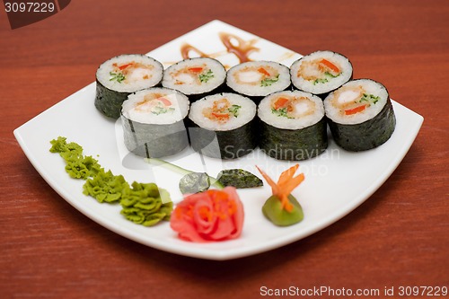 Image of sushi rolls with crabs meat