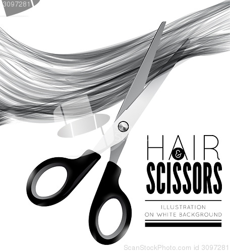 Image of Hair and scissors on a white background